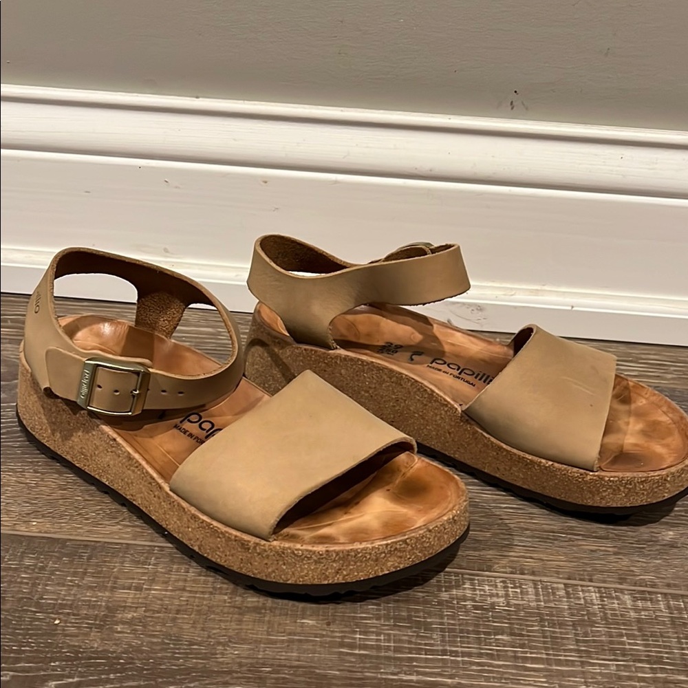 Tan Leather Sandals with Cork Sole